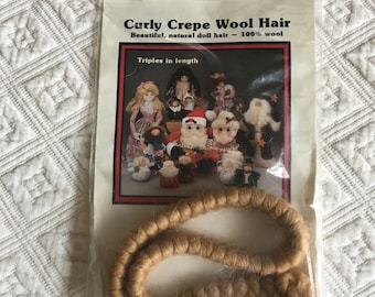 Vintage Curly Crepe 100% Wool Hair. All Cooped Up. Beautiful, Natural Doll Hair. Triples in Length. Separate Braid for Soft Wavy Hair.