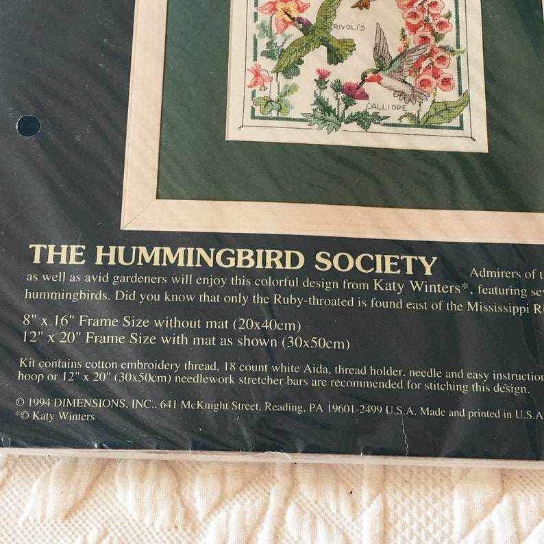 7 Breeds of Hummingbirds on This Stitchery Cross Stitch Kit of The Hummingbird Society From Sunset #13589 Color Accented Chart.