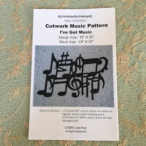 I&#39;ve Got Music Cutwork Applique Pattern. Reverse or Needle-turn Applique Technique With Two Fabrics. Musical Notes. Portable.
