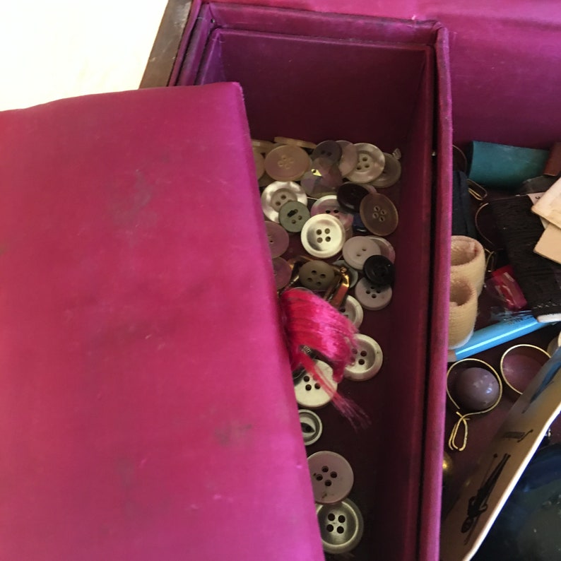 Antique Sewing Box With Dovetailed Construction Maroon Silk Etsy