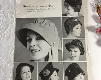 1950s Soft Touch Hat Sewing Leaflet: Different Styles.