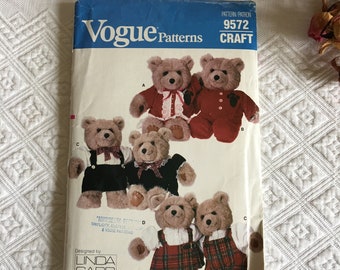 Vintage c.1980s Vogue Baby Bear Clothes Pattern #9572. Nightgown, Pajamas, Skirt, Overalls, Dress and Shorts.