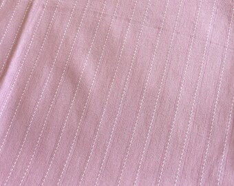 Pink Polyester Stretch Fabric With White Stitched and Tiny Pink Stripes. Sold by the Piece. 34" X 56". Great for a Skirt.