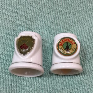 Vintage Nashville Porcelain Thimble. Choose Guitars or Violin Design on Front Medallion. Souvenir of Nashville, Tennessee.