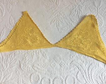 Vintage Crocheted Yellow Nightgown Neck and Arm Shoulder Straps for Making a Nightgown. Charming Designs Within the Crochet.