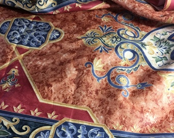 Nylon Fabric Yardage: Swirling Designs, Rusty Red, Blue, Tan, Green.