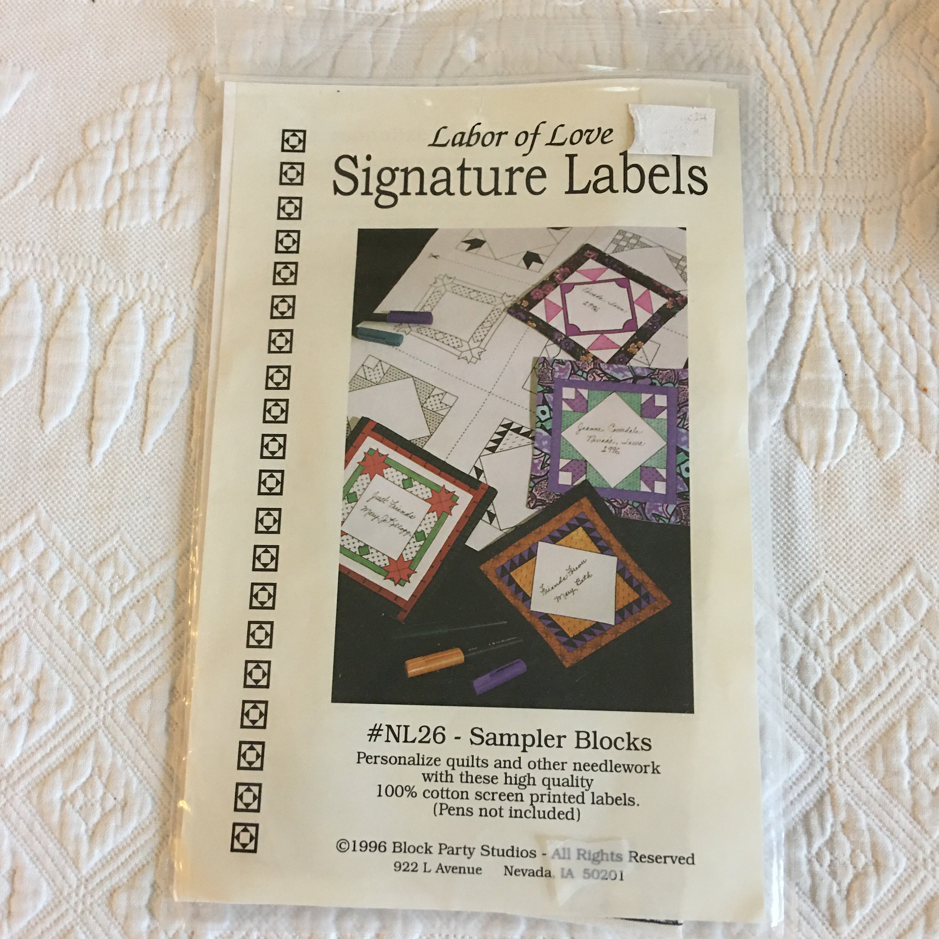 Vintage 1996 NL26 Sampler Blocks. Labor of Love Signature