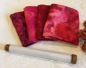 Cotton Fabric Fat Quarters: Reds & Purples on Antique Wooden Spool. 1 yard.