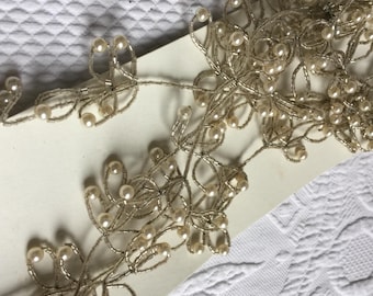 Holiday Elegance 6 Ft. Pearl and Beads Covering Wires in Leaf Shapes on Garland. Great for Crafting or Table Decorations.
