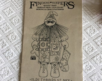 Vintage 1994 Finders Keepers Olde Threads St. Nick. 16" Holiday Keeper Folk Doll. Pattern No. 1014.