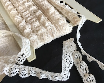 Vintage Off White Diamond Lace Trim: 7/8" Gathered Lace, Sold by the Yard.