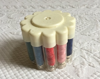 Vintage Nahgarn Rollchen Thread Holder. German Long Narrow Thread Spool Holder. Plastic Circle of Tubes with Lid and Holding Space.