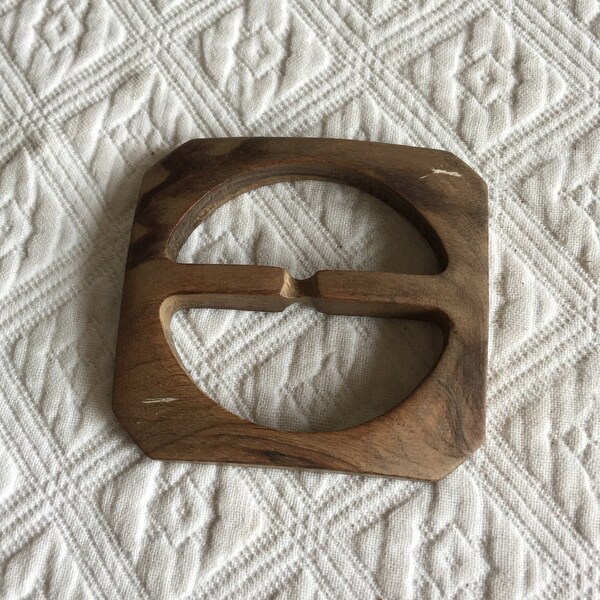 Vintage Wood Belt Buckle. Square Buckle with Cut Off Corners and Round Inside Edge. Great for Using with a Scarf or Sash.