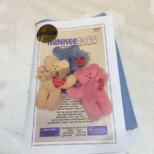 Minkee Bear Kit in Blue by Gayle Carmargo and Susan Neill for Benartex. Charming Small Minkee Bear. Great for a Baby.