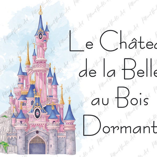 Magisch kasteel van Parijs / kasteel van Doornroosje / prinses kasteel / digitale download print / magisch kasteel / aquarel