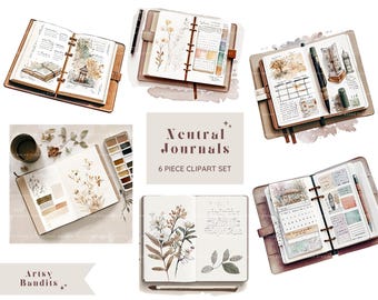 Neutral Journal Clipart Set | Digital Watercolor Clip Art | PNG Graphics Bundle | Commercial Use | Journal Aesthetic | Journaling graphics
