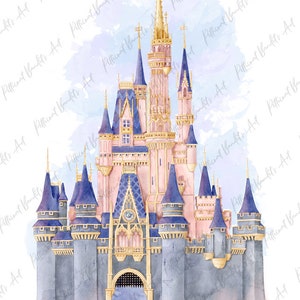 Sprookjeskasteel / Prinsessenkasteel / Kasteel PNG / Digitale downloadprint / Magische clipart / Afdrukbare aquarel / Magisch kasteel