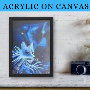 Galaxy Fox Acrylic Painting on Canvas Space Stars Cosmos Original Artwork Fantasy Wall Art Decoration A3 Home Decor Living Room Bedroom