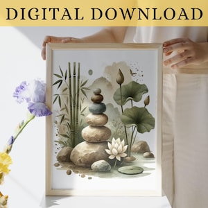 Zen Stones Wall Art Spiritual Printable Poster Esoteric Print Zen Garden Meditation Bathroom Decor Calming Gift Artwork Digital Download