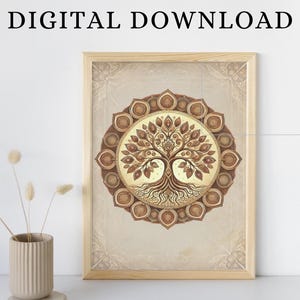 Tree of Life Mandala Poster Earthy Neutral Spiritual Printable Wall Art Esoteric Print Zen Garden Decor Calming Artwork Digital Download