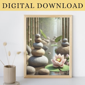 Zen Stones Wall Art Spiritual Printable Poster Esoteric Print Zen Garden Meditation Bathroom Decor Calming Gift Artwork Digital Download