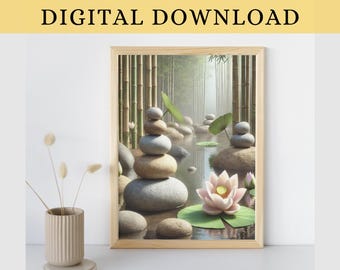 Zen Stones Wall Art Spiritual Printable Poster Esoteric Print Zen Garden Meditation Bathroom Decor Calming Gift Artwork Digital Download