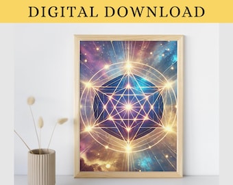 Merkaba muurkunst heilige geometrie afdrukbare poster spiritueel decor esoterische print zentuin meditatie kamer merkabah ster digitale download