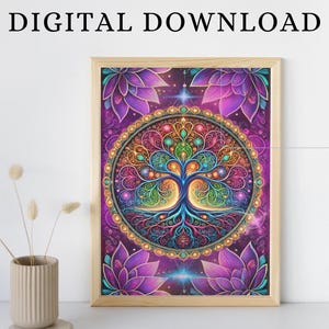 Tree of Life Mandala Poster Spiritual Printable Wall Art Esoteric Print Zen Garden Meditation Room Decor Calming Artwork Digital Download