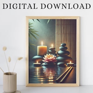 Spa Bathroom Artwork Zen Rocks Wall Art Spiritual Printable Poster Print Zen Garden Stones Meditation Home Decor Gift Digital Download