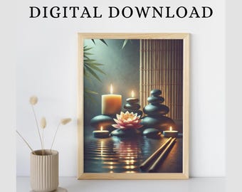 Spa Bathroom Artwork Zen Rocks Wall Art Spiritual Printable Poster Print Zen Garden Stones Meditation Home Decor Gift Digital Download