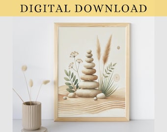 Zen Rocks Wall Art Spiritual Printable Poster Esoteric Print Zen Garden Stones Meditation Bathroom Home Decor Gift Artwork Digital Download