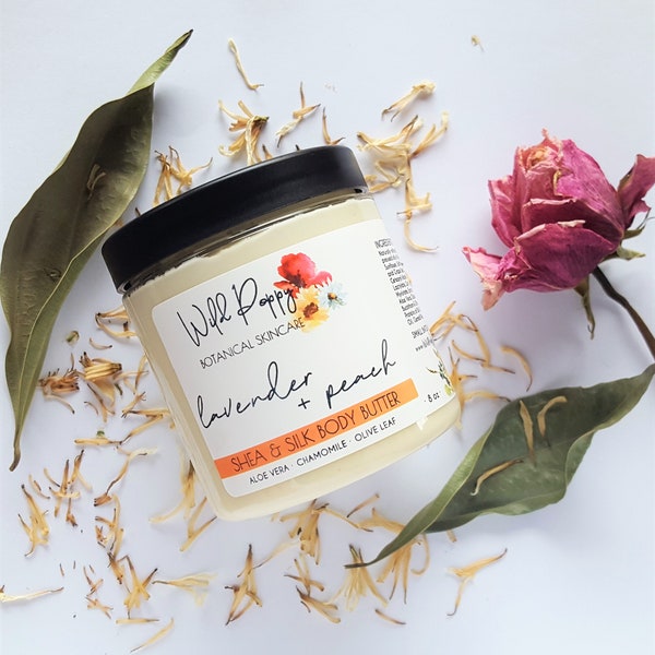 LAVENDER & PEACH - Shea + Silk Body Butter | Fruity Floral Body Butter · Shea Body Butter · Lavender Peach Body Butter · Gift for Her · 8oz