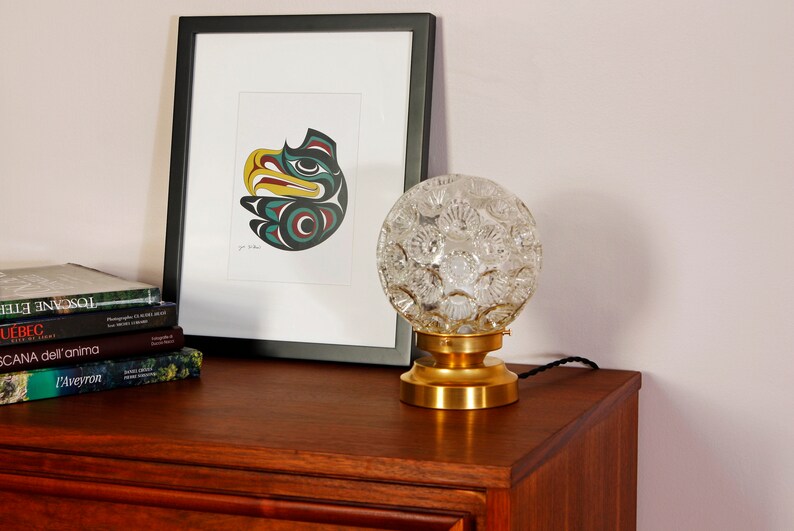 Vintage glass globe and solid brass table lamp