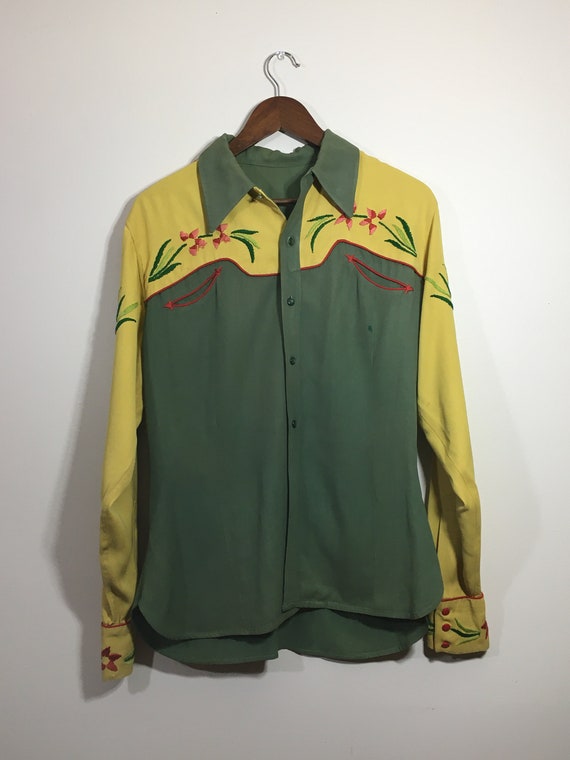 1940s Womens Embroidered Gabardine Green / Yellow