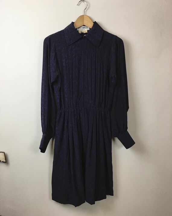 Vintage Ted Lapidus Paris Indigo Print Dress sz 38