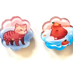 Cute Unbothered Capybara and Cat Acrylic Phone Grip