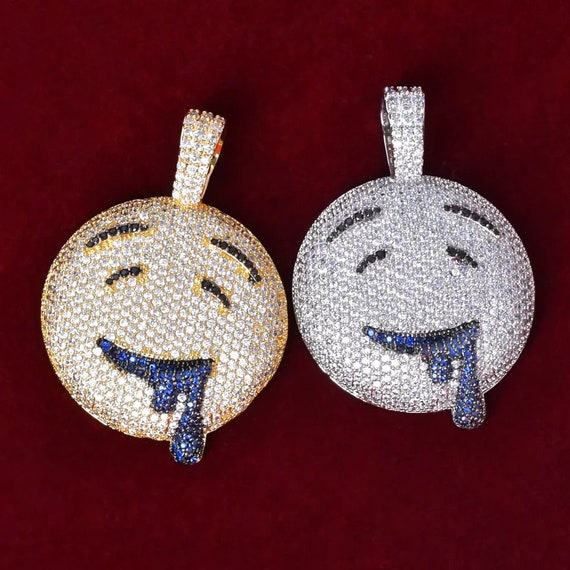 14k Iced Out Drooling Emoji Pendant 