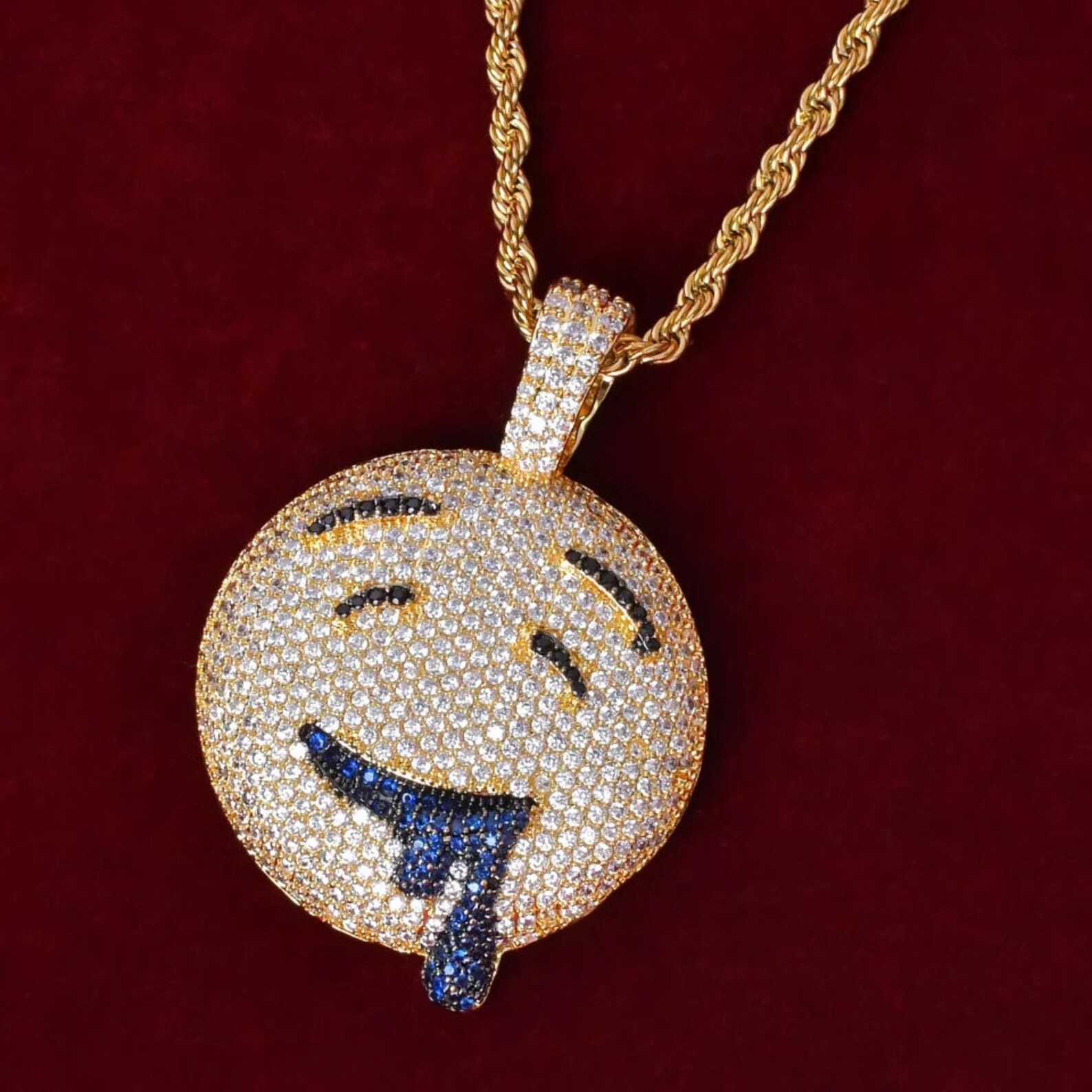14k iced out drooling emoji pendant / gift for him / custom Etsy