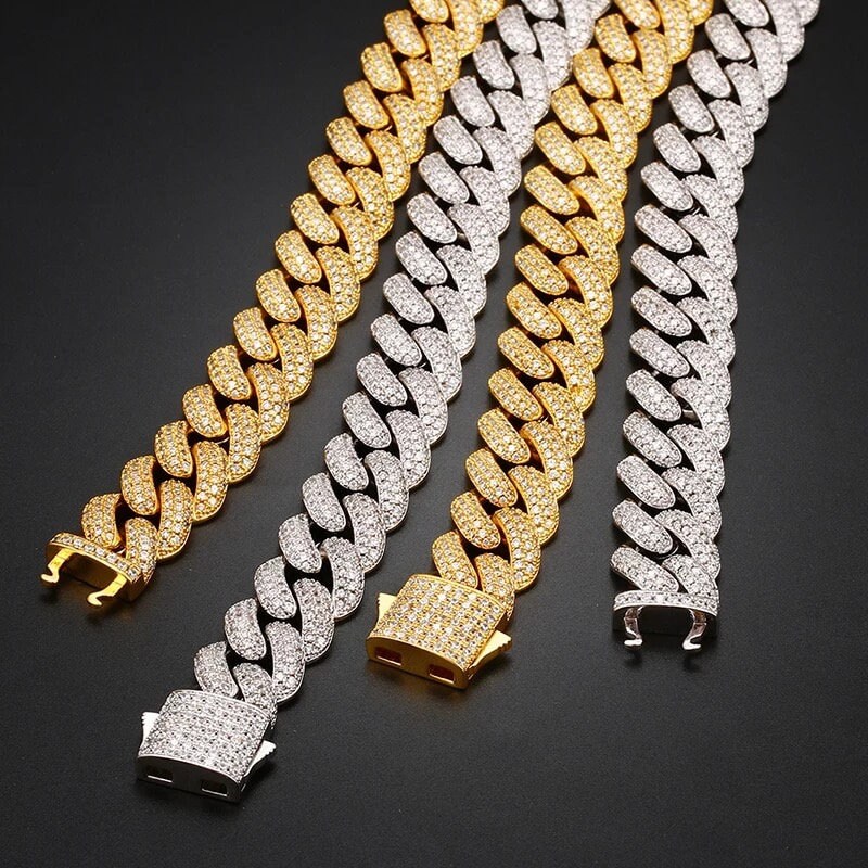 14k Iced Out 15mm Roller Coaster Clasp Miami Cuban Link Chain - Etsy