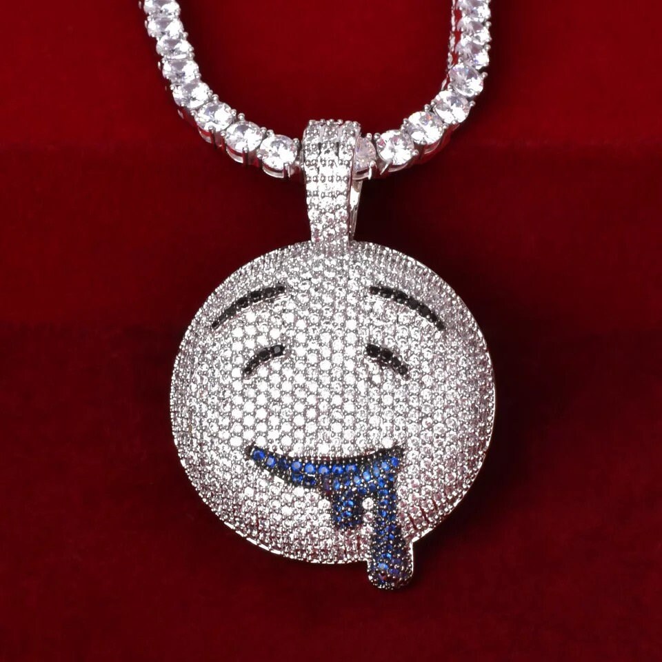 14k iced out drooling emoji pendant / gift for him / custom Etsy