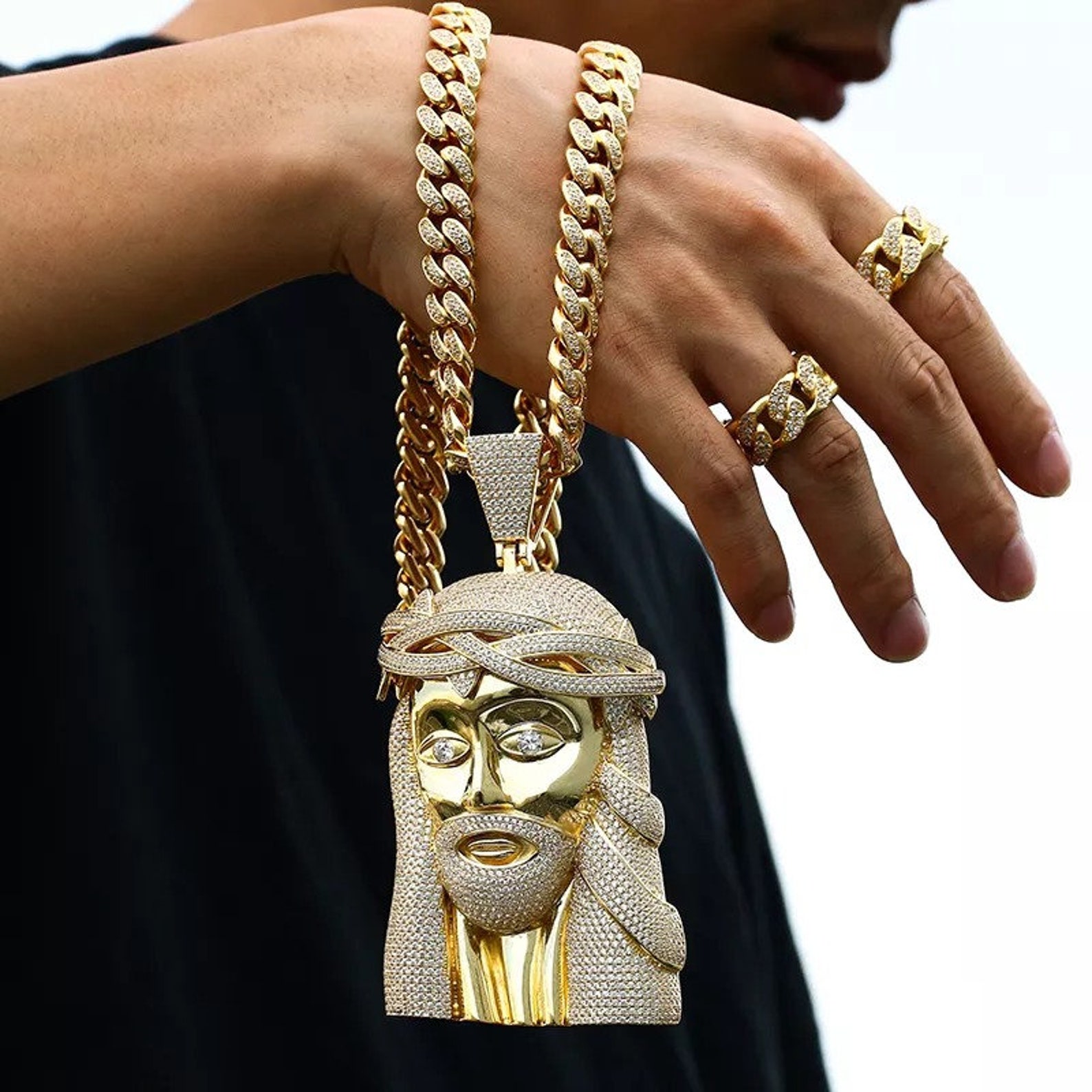 14k iced out huge size Jesus piece pendant / Hip Hop Jewelry / Etsy