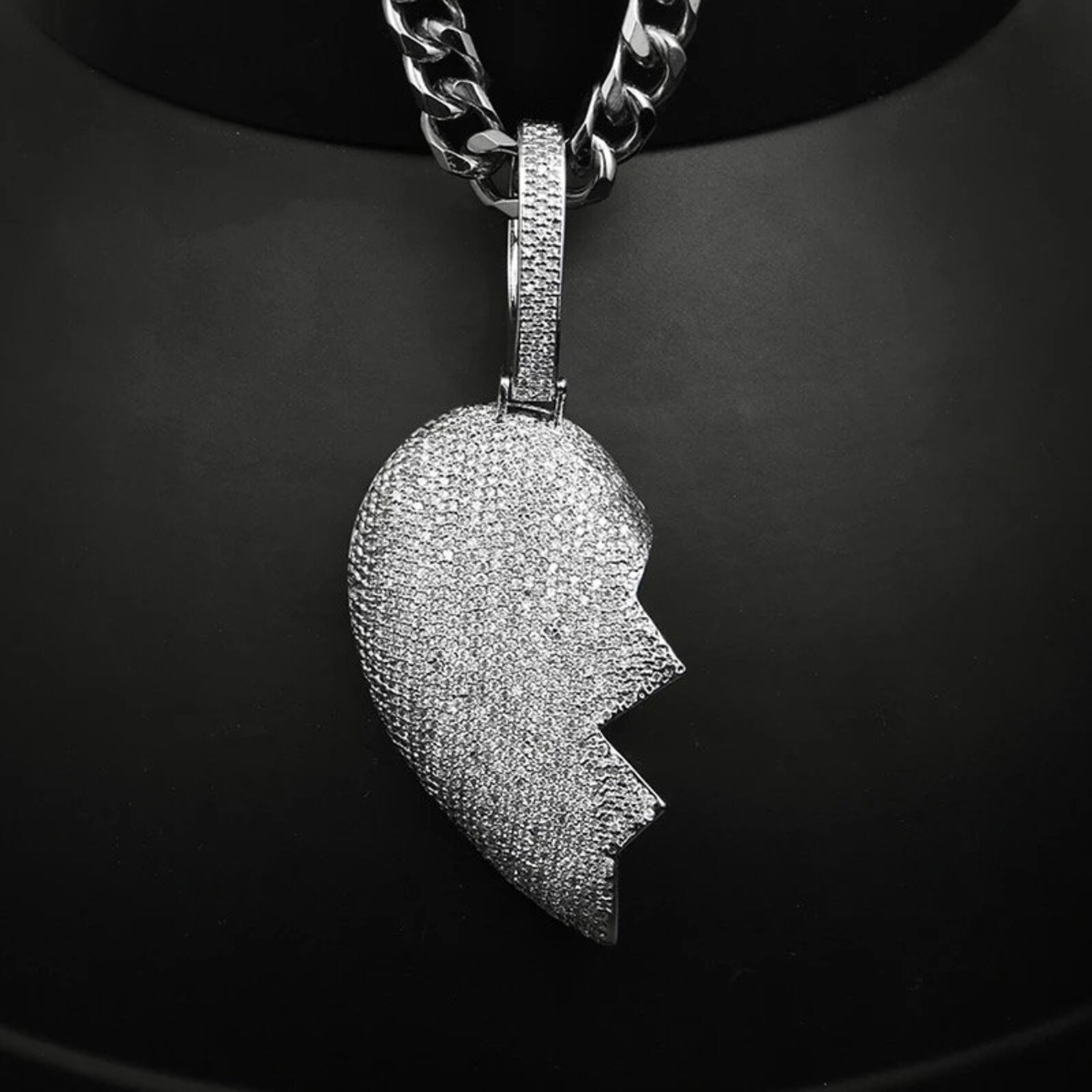 14k iced out broken heart diamond encrusted pendant / Romance Etsy