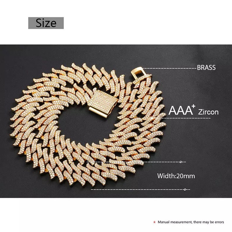 20mm iced out thick spike Miami Cuban link chain necklace gift for him gift for her