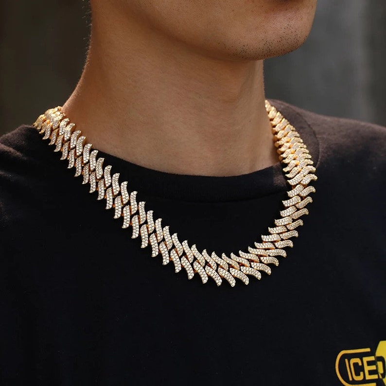 20mm iced out thick spike Miami Cuban link chain necklace gift for him gift for her