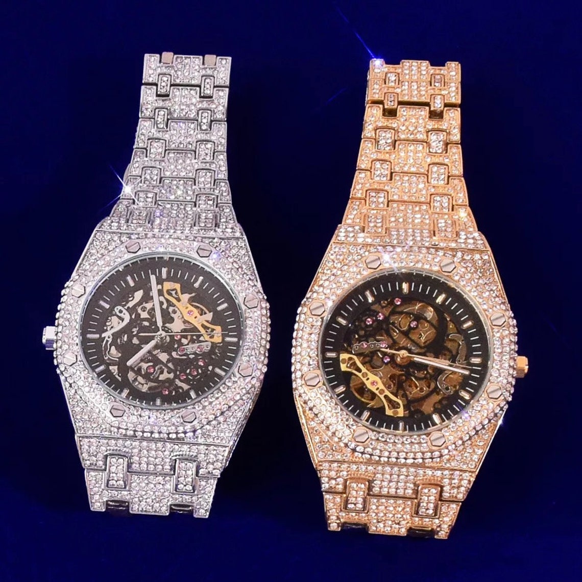 14 Iced Out Iced Out Skeleton Unisex Mechanical Watch / Gift | Etsy