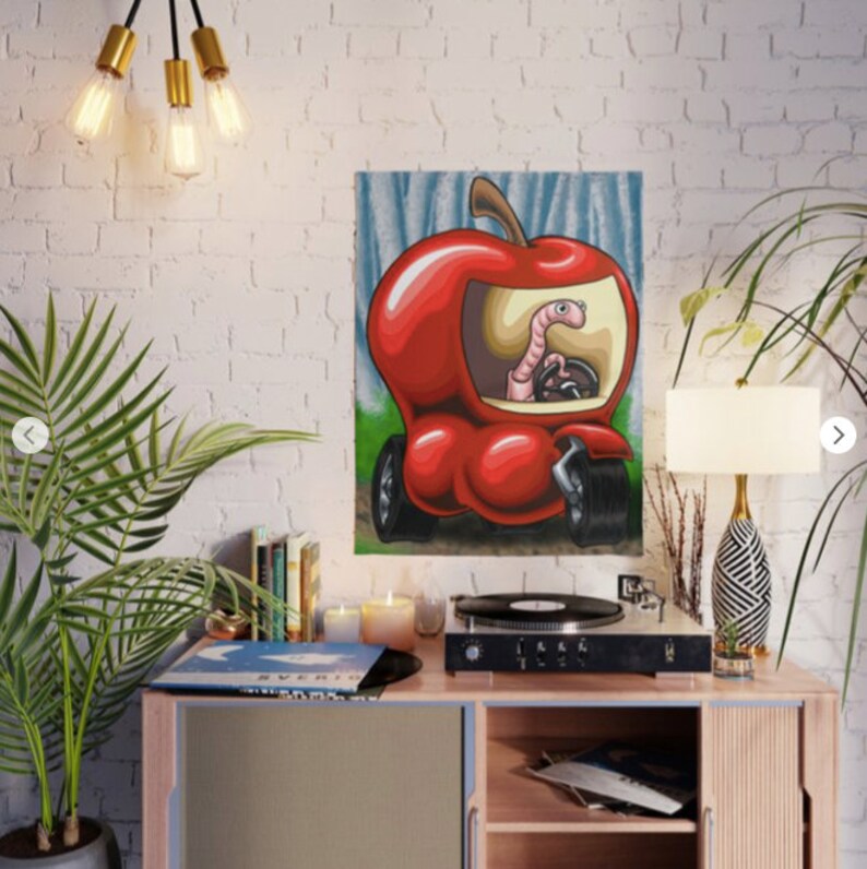 Worm Driving Apple Car Poster Kid's Bedroom or Daycare Etsy