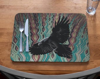 Der Rabe Vegan Leder Tischset | Schwarzer Vogel Design Home Decor