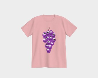 Cartoon Grape T-Shirt, Rundhalsausschnitt aus weicher Baumwolle, Unisex Relaxed Fit