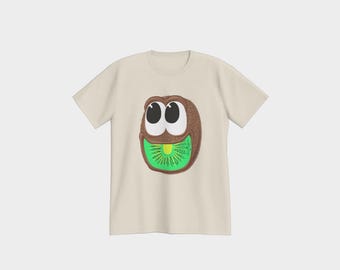 Cartoon Kiwi T-Shirt, Rundhalsausschnitt aus weicher Baumwolle, Unisex Relaxed Fit