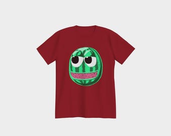 Cartoon Wassermelone T-Shirt, Rundhalsausschnitt aus weicher Baumwolle, Unisex Relaxed Fit